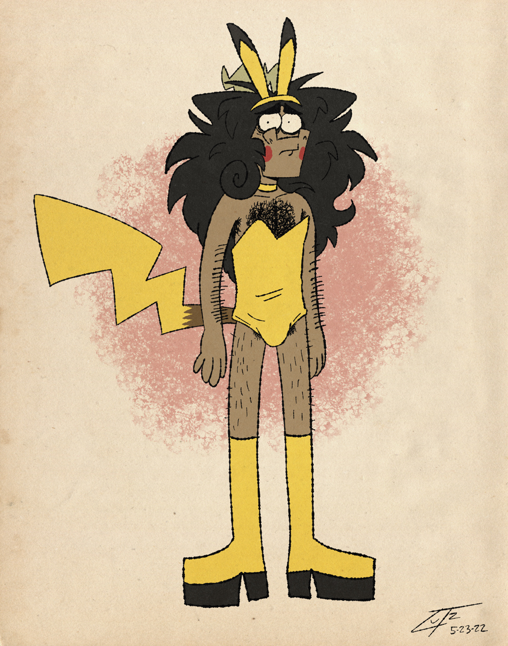 Gideon in a slutty pikachu costume and he's wondering why I continue to torture him like this.
