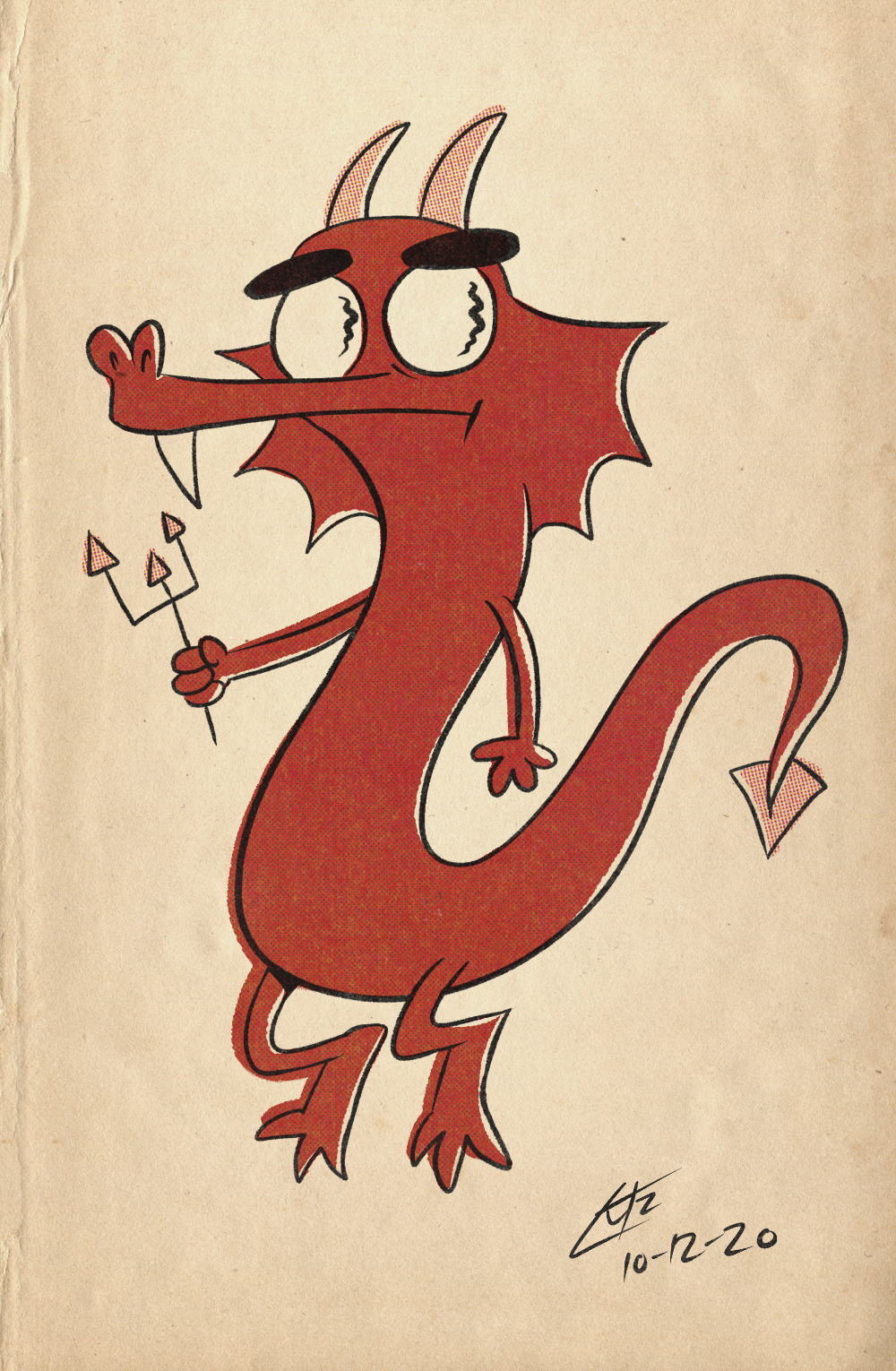 A warmup doodle of a little seahorse demon.