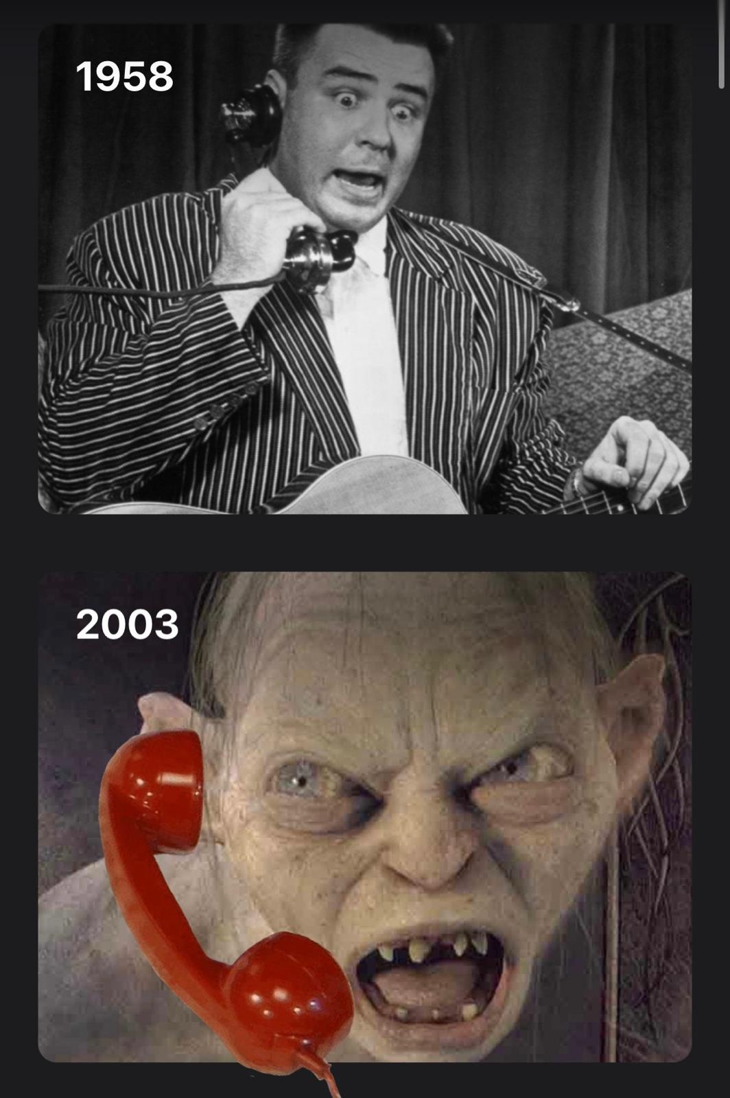 The Big Bopper talking on the phone with Gollum
